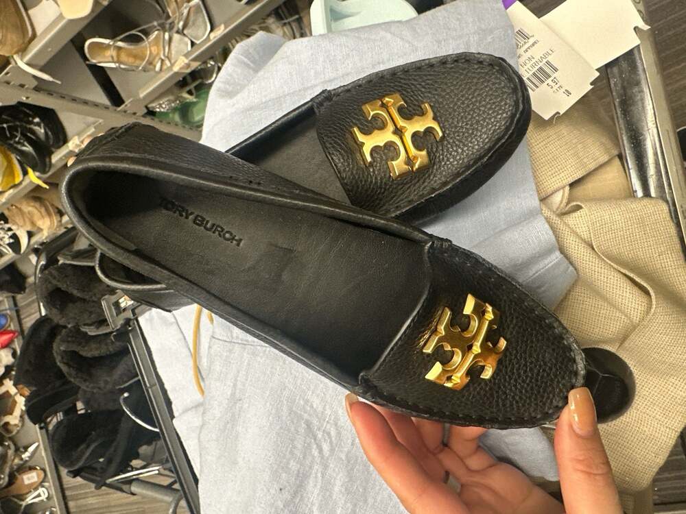 Tory Burch Everly Driver Black Pebbled Leather Loafers